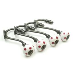 Rackhams Hand Finished Pink Polka Dot Ceramic Coat Hooks - Pack of 4 - thumbnail 3