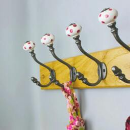 Rackhams Hand Finished Pink Polka Dot Ceramic Coat Hooks - Pack of 4
