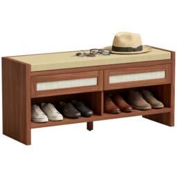 Rackhams Shoe Bench with 2 Rattan Drawers Cushion Brown - thumbnail 2