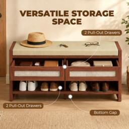 Rackhams Shoe Bench with 2 Rattan Drawers Cushion Brown - thumbnail 5