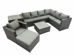 Rackhams Outdoor PE Rattan Garden Furniture Sofa Set with Square Coffee Table Chair Big Stool Side Table Dark Grey - thumbnail 1