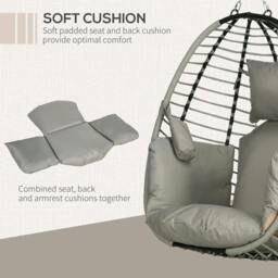 Rackhams Single Rattan Hanging Egg Chair, with Seat Cushion - Grey - thumbnail 6
