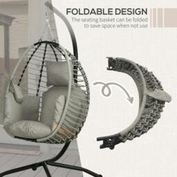 Rackhams Single Rattan Hanging Egg Chair, with Seat Cushion - Grey - thumbnail 5