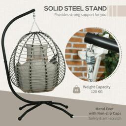 Rackhams Single Rattan Hanging Egg Chair, with Seat Cushion - Grey - thumbnail 4