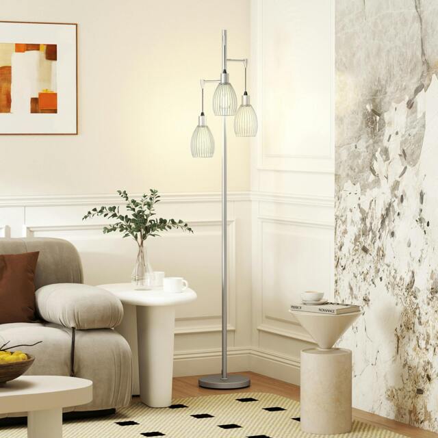 Rackhams Industrial 3-Light Floor Lamp Dimmable Standing Lamp, Gold - Silver - image 1