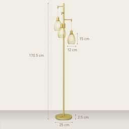 Rackhams Industrial 3-Light Floor Lamp Dimmable Standing Lamp, Gold - Silver - Bulb not included - Steel - thumbnail 6
