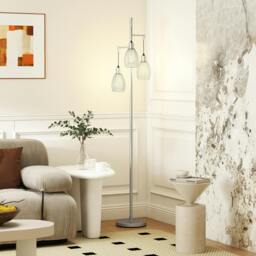 Rackhams Industrial 3-Light Floor Lamp Dimmable Standing Lamp, Gold - Silver