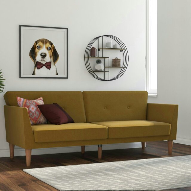 Rackhams Regal 3-Seater Sofa Bed in Mustard Fabric - Yellow - image 1