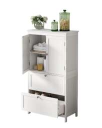 Rackhams White Bathroom Storage Cabinet – Kitchen Cupboard with 2 Drawers, 2 Doors & Adjustable Shelf, 110cm Tall - thumbnail 6