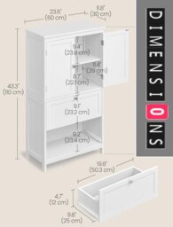 Rackhams White Bathroom Storage Cabinet – Kitchen Cupboard with 2 Drawers, 2 Doors & Adjustable Shelf, 110cm Tall - thumbnail 3