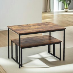 Rackhams Industrial Dining Table Set With 2 Benches Rustic Brown - thumbnail 5