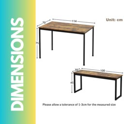Rackhams Industrial Dining Table Set With 2 Benches Rustic Brown - thumbnail 6