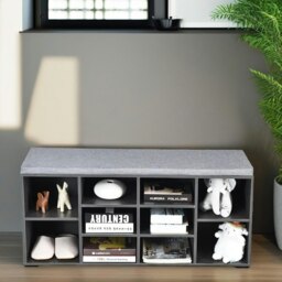 Rackhams Wooden Shoe Storage Bench With Cushioned Seat 104CM Grey - thumbnail 3