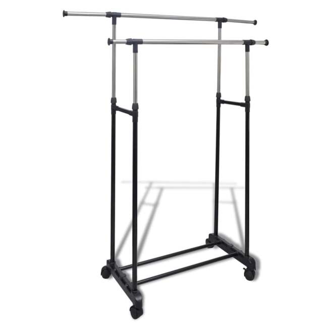 Rackhams Adjustable Clothes Rack 4 Castors 2 Hanging Rails