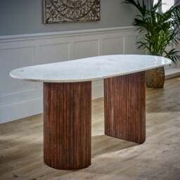 Rackhams Miel Mango Wood Dining Table 170Cm With Marble Top - Wood - 170x85x76 CM (LxDxH) - Dining Table - thumbnail 2
