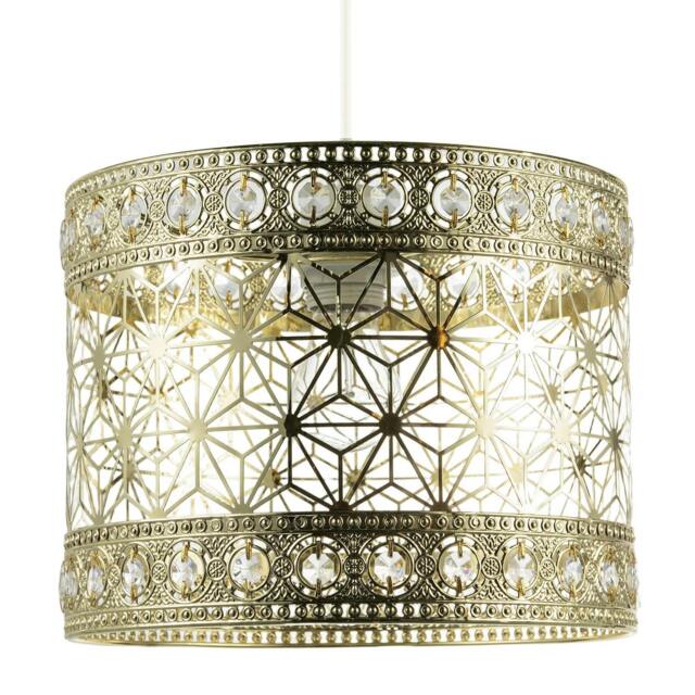 Rackhams Moroccan Pendant Light Shade in Polished Gold with Clear Acrylic Beads - image 1