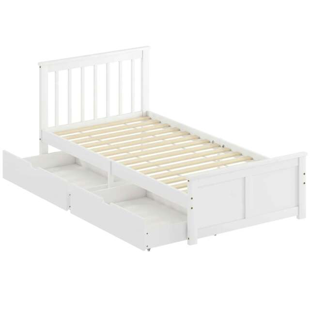 Rackhams Wooden Single Bed Frame, with Drawers - White
