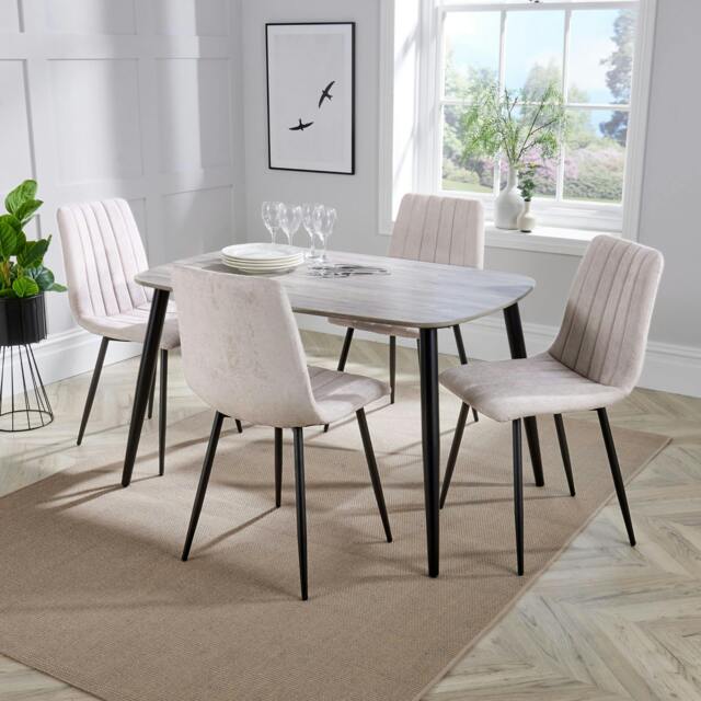 Rackhams Aspen Dining Set - Grey-Oak Effect Rectangular Table & 4 Straight Stitch Fabric Chairs - Natural - image 1