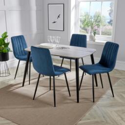 Rackhams Aspen Dining Set - Grey-Oak Effect Rectangular Table & 4 Straight Stitch Fabric Chairs - Natural - thumbnail 2
