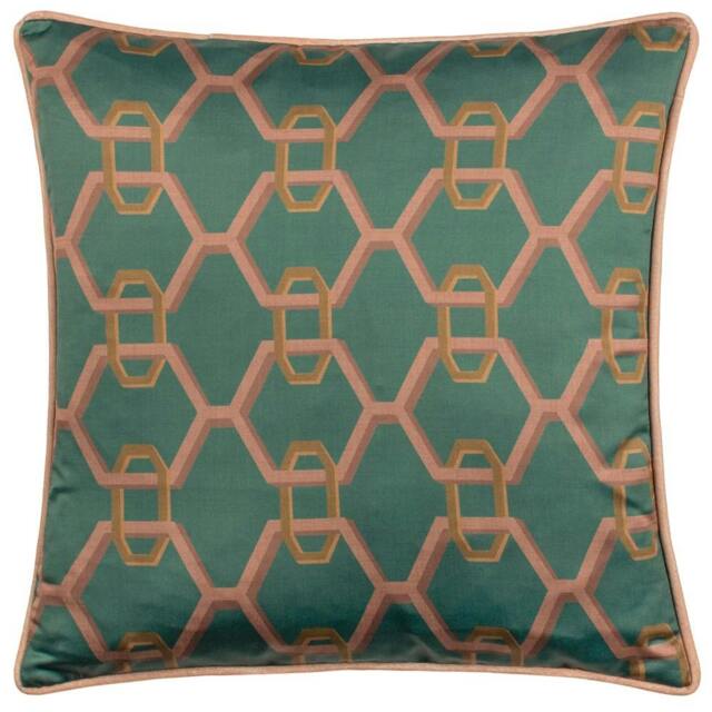 Rackhams Carnaby Satin Chain Geometric Cushion Cover - Teal - 45cm x 45cm - Teal - 100% Polyester - image 1