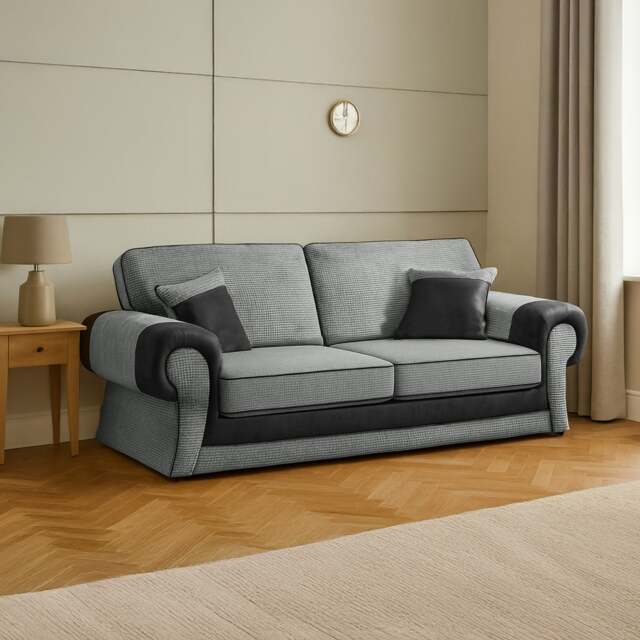 Rackhams Portland Mixed Fabric Cord 3 Seater - Black and Grey - image 1