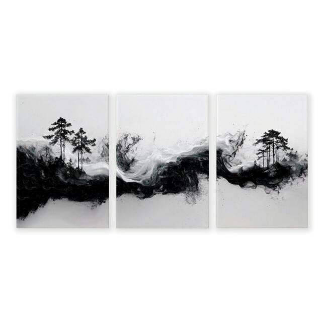 Rackhams Modern Wall Art For Living Room - Set of 3 Asian Inspired Wall art Prints - 16 x 22 inches / 40.65 cm x 56 cm - Polyester Canvas 260 gsm - Canvas wrapped - image 1