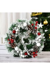 Rackhams 32cm Snow Flocked Christmas Artificial Wreath with Classical Xmas Ornaments - thumbnail 1