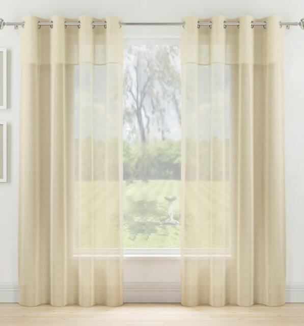 "Rackhams Textured Fabric Header Voile Panels Pair with Eyelet Header - Cream - 55"" (140cm) Width x 54"" (137cm) Drop" - image 1
