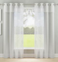 "Rackhams Textured Fabric Header Voile Panels Pair with Eyelet Header - Cream - 55"" (140cm) Width x 54"" (137cm) Drop" - thumbnail 5