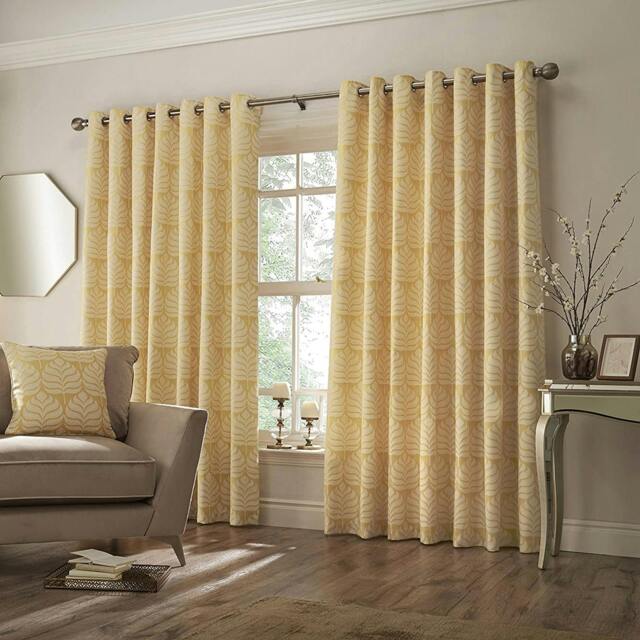 Rackhams Horto Eyelet Curtains - Ochre Yellow - 66in x 54in - Ochre Yellow - 100% Polyester - image 1