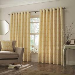 Rackhams Horto Eyelet Curtains - Ochre Yellow - 66in x 54in - Ochre Yellow - 100% Polyester