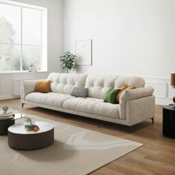 Rackhams Briar Two Seater, Three Seater, Four Seater Sofa, Velvet - Off White - Two Seater 240cm - thumbnail 1