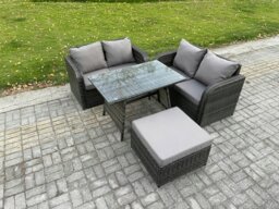 Rackhams Outdoor Garden Furniture Sets 4 Pieces Wicker Rattan Furniture Sofa Sets with Rectangular Dining Table Love Sofa Big Footstool - thumbnail 2