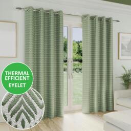 "Rackhams Aspen Geometric Leaf Pattern Room Darkening Thermal Energy Saving Pair of Curtains with Eyelet Header For Living Room & Bedrooms - Grey - 90"" (229cm) Width x 90"" (229cm) Drop" - thumbnail 2
