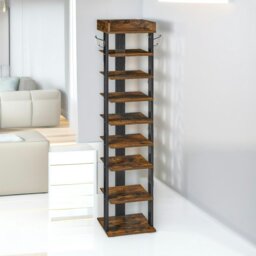 Rackhams 9 Tier Shoe Rack Narrow Brown