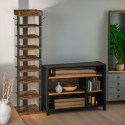 Rackhams 9 Tier Shoe Rack Narrow Brown - thumbnail 2