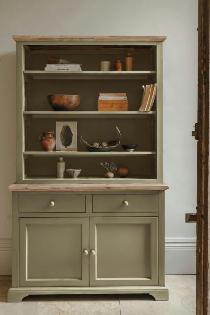 Rackhams Florence Display Cabinet with Height Adjustable Shelves and Cupboard - Sage Green - image 1