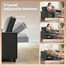 Rackhams 2 Seater Sofa Bed, 3-in-1 Velvet Pull Out Sleeper Sofa, Dark Grey - thumbnail 5