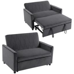 Rackhams 2 Seater Sofa Bed, 3-in-1 Velvet Pull Out Sleeper Sofa, Dark Grey - thumbnail 2