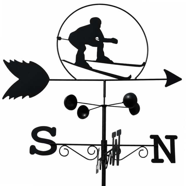 Rackhams Skier Weathervane, All-Steel Black Painted Weather Vane With Wall Fixings and Ground Spike, Quick Self-Assembly - image 1