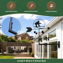 Rackhams Skier Weathervane, All-Steel Black Painted Weather Vane With Wall Fixings and Ground Spike, Quick Self-Assembly - thumbnail 3