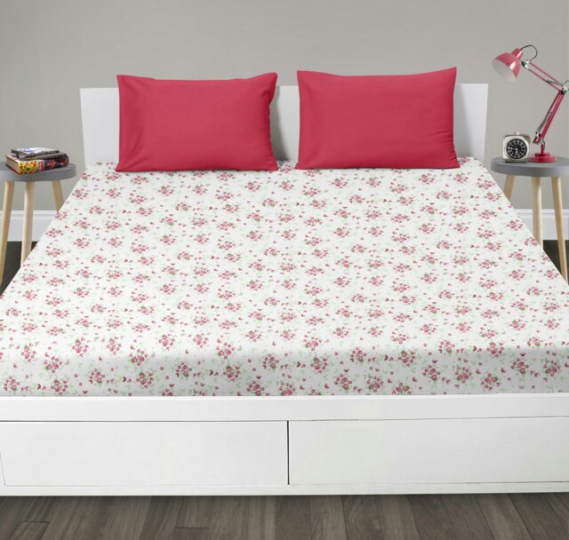 Rackhams Boutique Floral Cotton Blen Pink Fitted Sheet - Pink - King