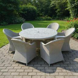 Rackhams Sorrento 6-Seater Rattan Dining Set, Round Garden Table with Chairs, Outdoor Patio Furniture Set - thumbnail 2