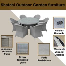Rackhams Sorrento 6-Seater Rattan Dining Set, Round Garden Table with Chairs, Outdoor Patio Furniture Set - thumbnail 6
