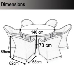 Rackhams Sorrento 6-Seater Rattan Dining Set, Round Garden Table with Chairs, Outdoor Patio Furniture Set - thumbnail 4
