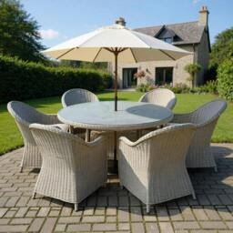 Rackhams Sorrento 6-Seater Rattan Dining Set, Round Garden Table with Chairs, Outdoor Patio Furniture Set - thumbnail 3