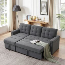 Rackhams L Shapred Corner Sofa Bed with Storage, Padded Sectional Transformable Sofa & Reversible Storage Chaise - Light Gray - Linen