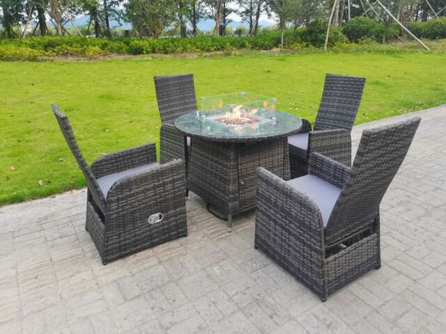 Rackhams Rattan Garden Furniture Gas Fire Pit Round Dining Table And Chairs 4 Seater Plus Round Table - image 1
