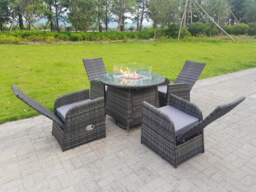 Rackhams Rattan Garden Furniture Gas Fire Pit Round Dining Table And Chairs 4 Seater Plus Round Table - thumbnail 2