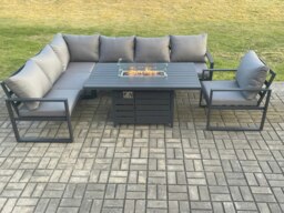 Rackhams Aluminium Outdoor Garden Furniture Corner Sofa Gas Fire Pit Dining Table Sets Gas Heater Burner with Chair Dark Grey 7 Seater - thumbnail 2